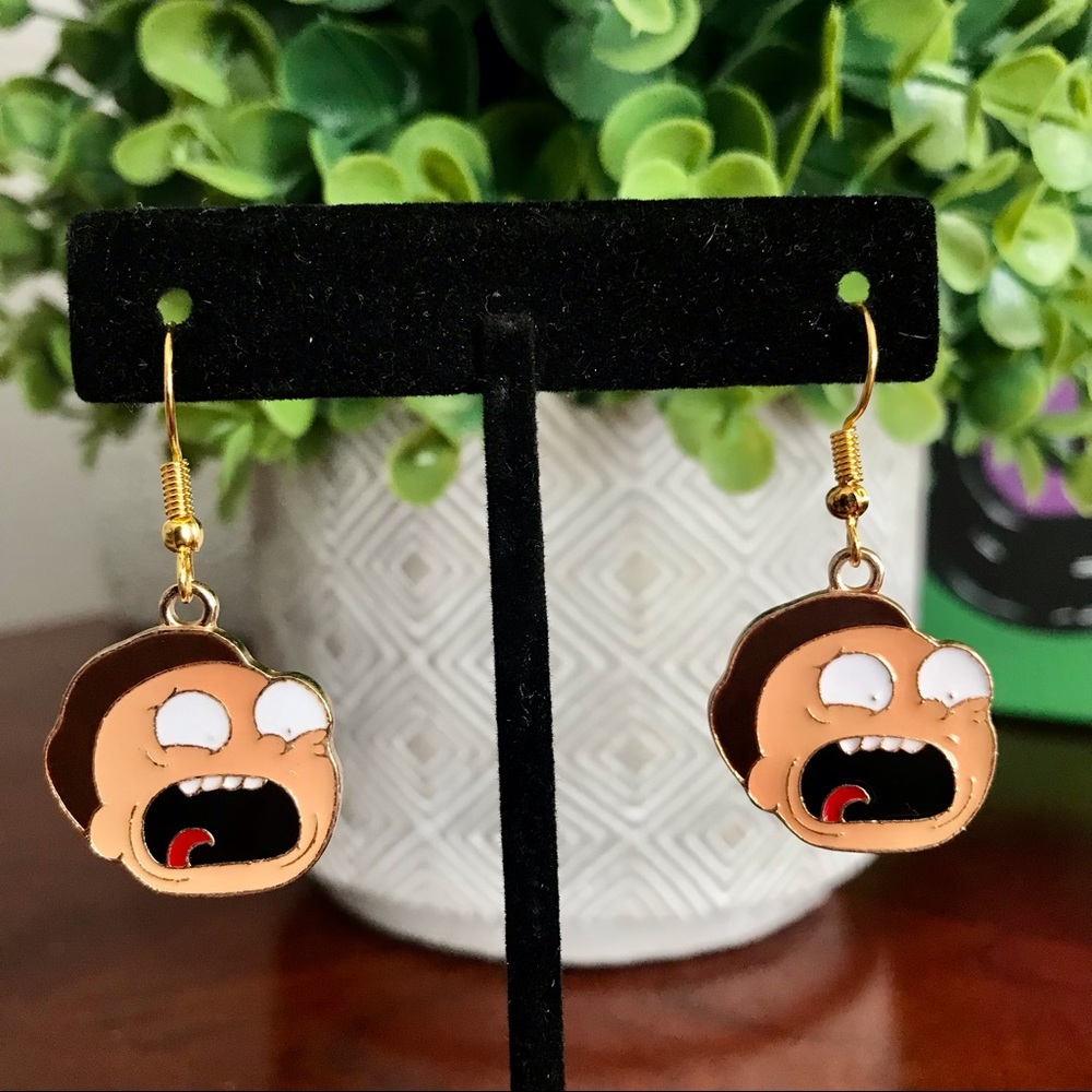 PICK ANY 2 FOR 15✨RICK AND MORTY Morty Screaming Gold Enamel Drop Earrings✨😱🦠